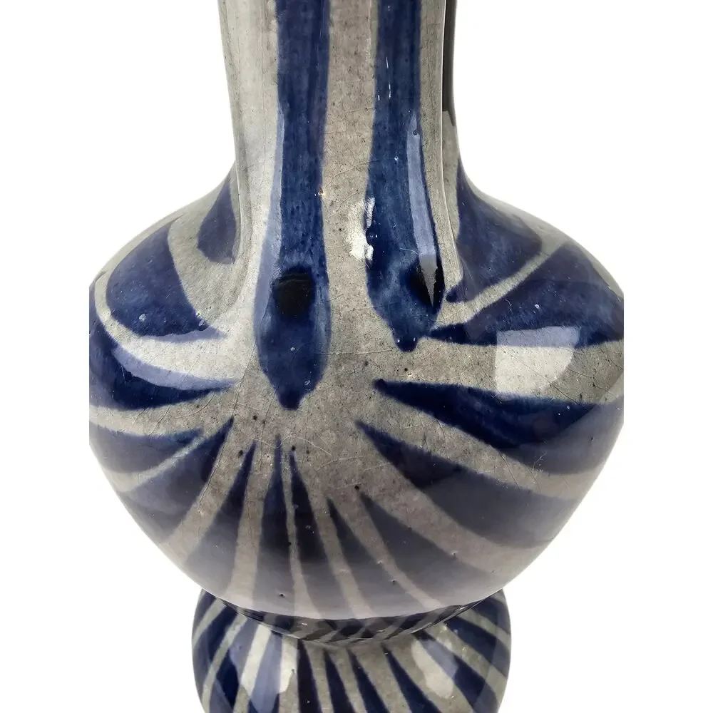 Vintage‎ hand painted Tonala pottery vase made in Mexico floral gray blue pink